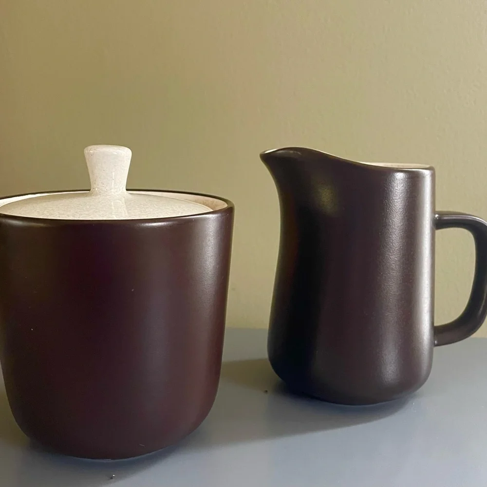 Vintage Mikasa Terra Stone Vanilla Covered Sugar Creamer Set E1955 Japan MCM